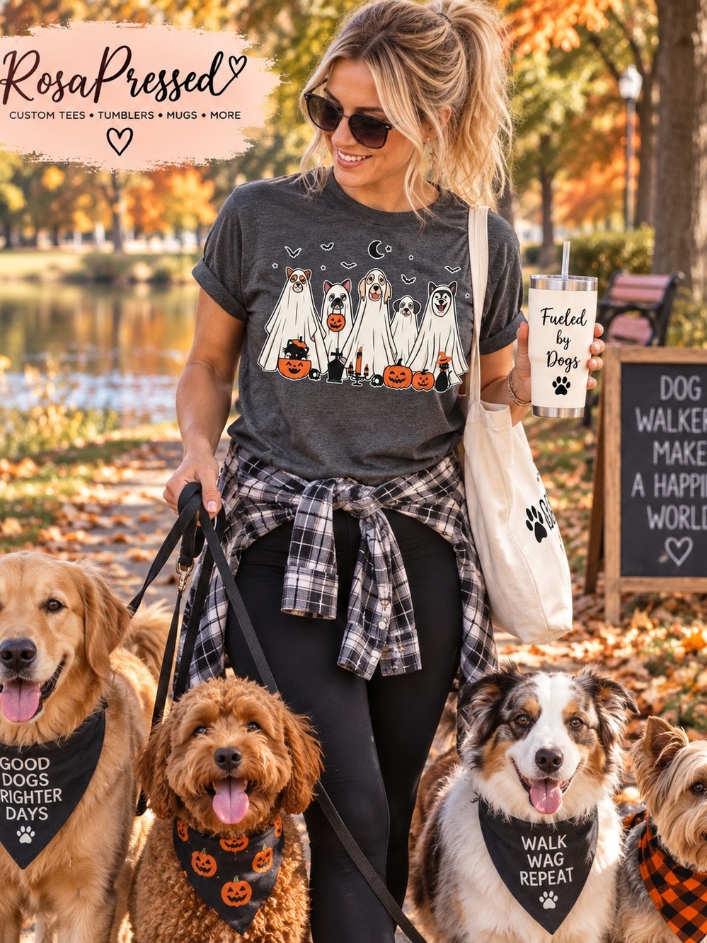 Charcoal Halloween Dogs Ghosts Tee